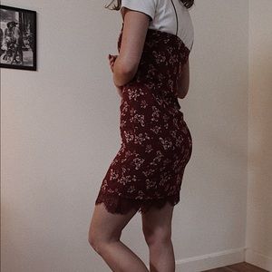 Red mini dress with flowers on it